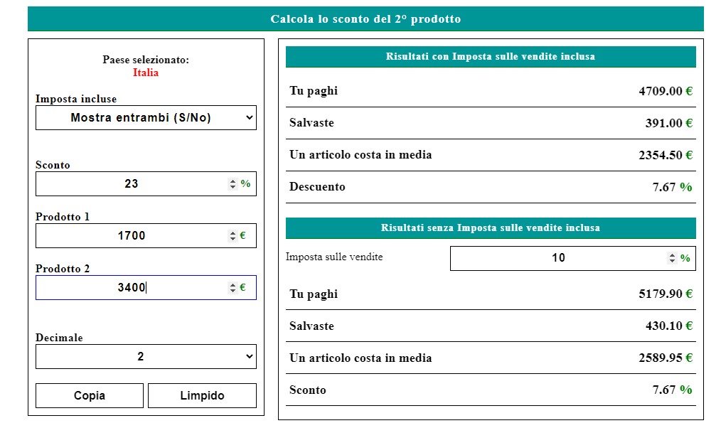 Calcolo Sconto Percentuale